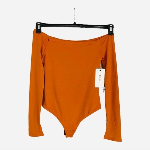 NEW Alix NYC Bodysuit Addison Off Shoulder Long Sleeves Rust Orange Small - Picture 3 of 7